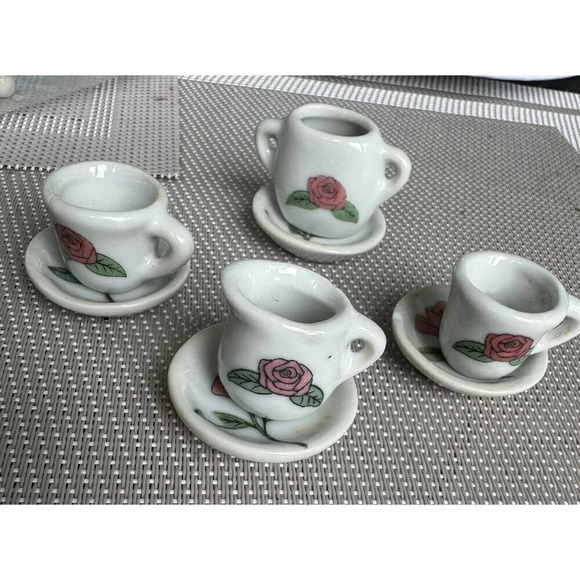 Vintage Child Porcelain Tea set 8 Pieces Roses Miniature Partial Set Dollhouse - Picture 1 of 3